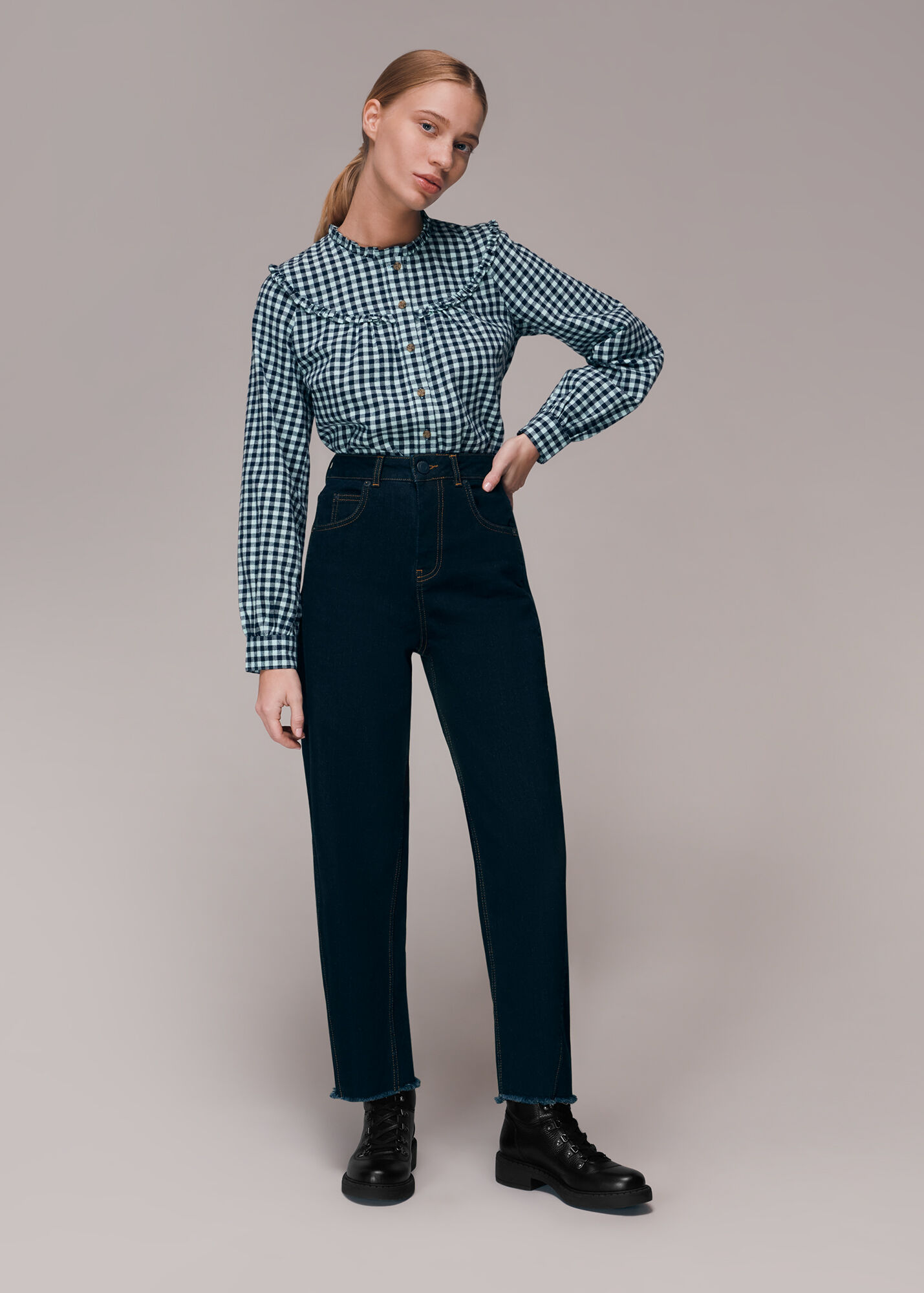 Multicolour Gingham Frill Detail Top WHISTLES Whistles