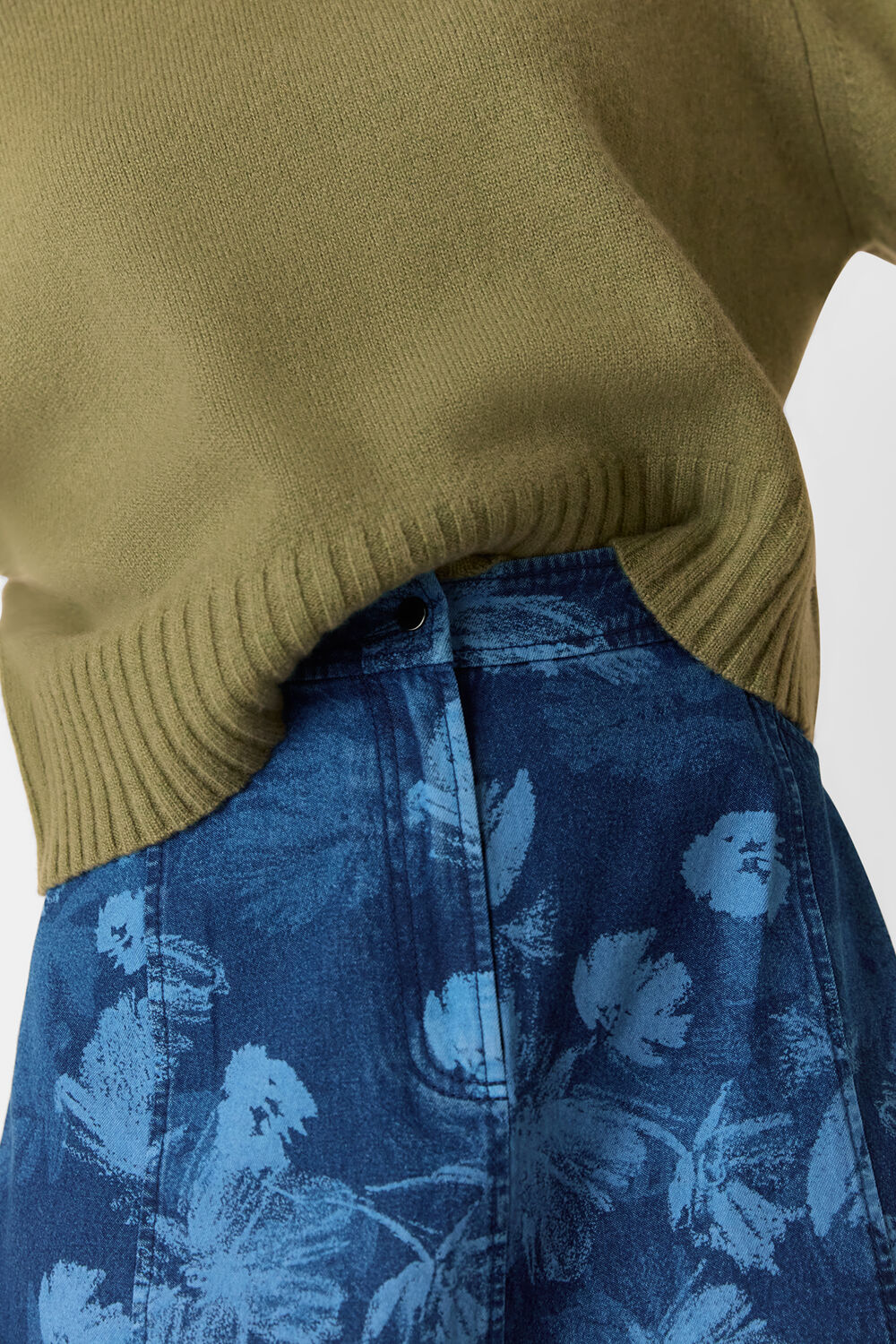 Denim Chalk Print Midi Skirt