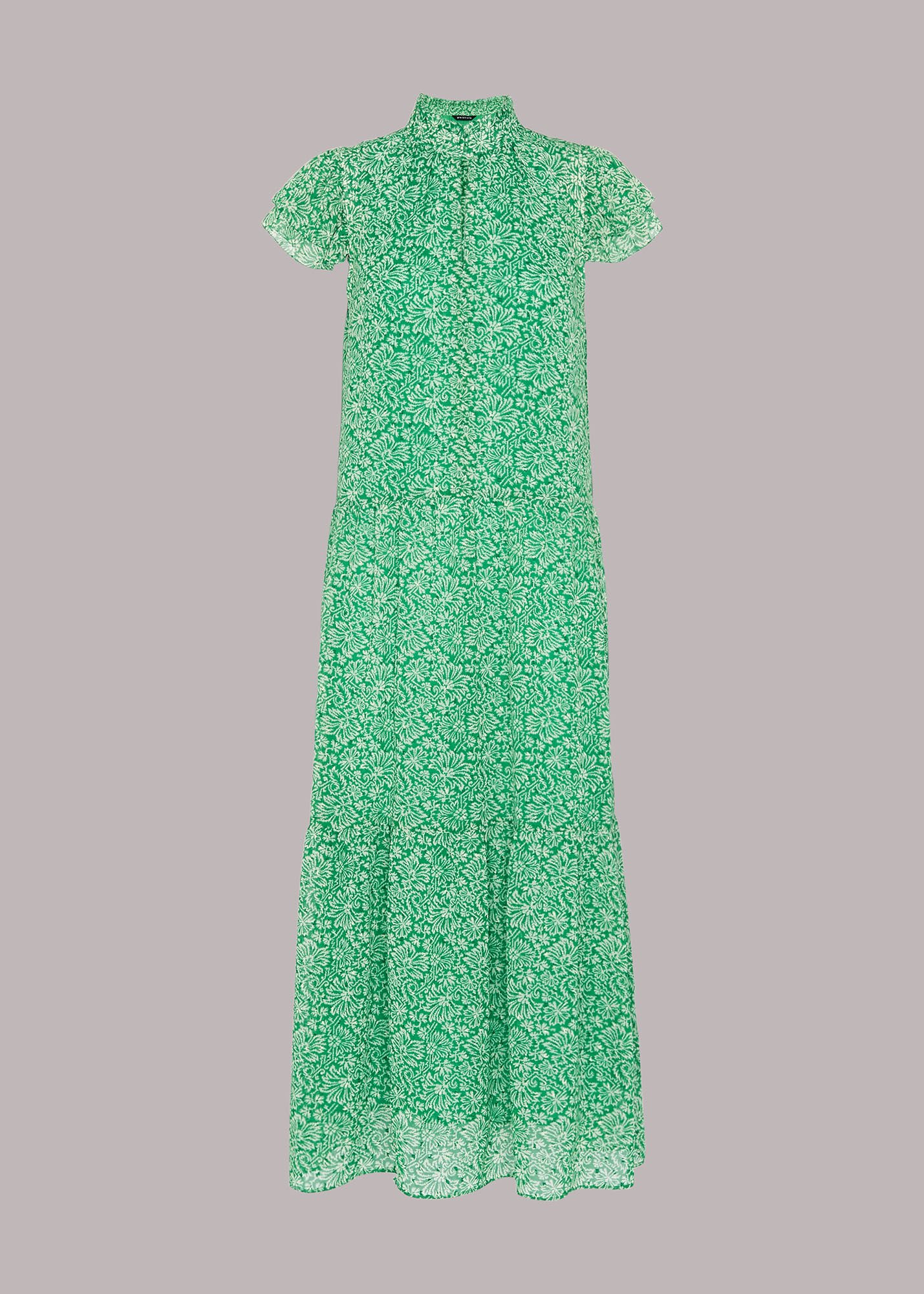 Green Indo Floral Print Tiered Dress