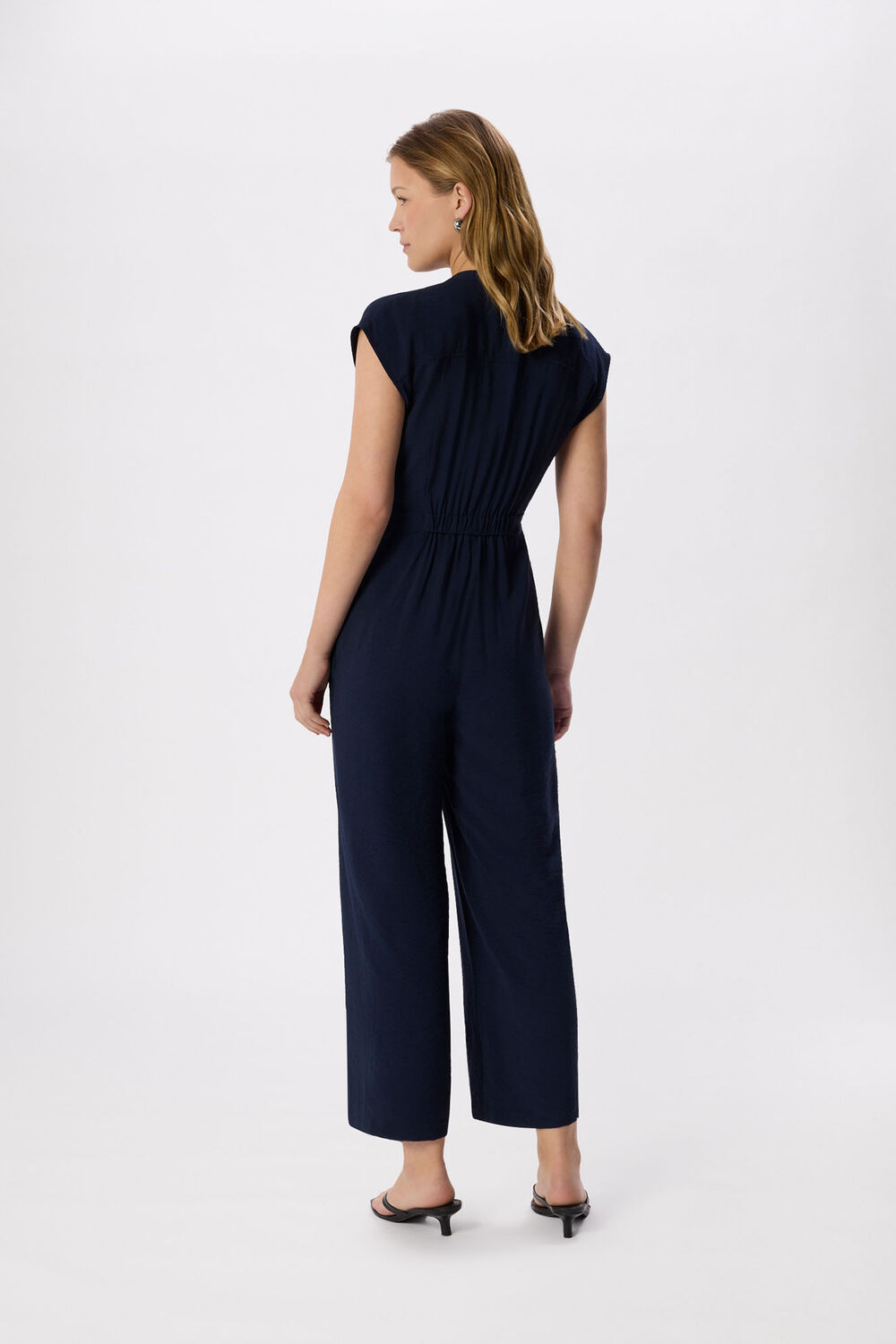 Navy Petite Sleeveless Drawstring Jumpsuit