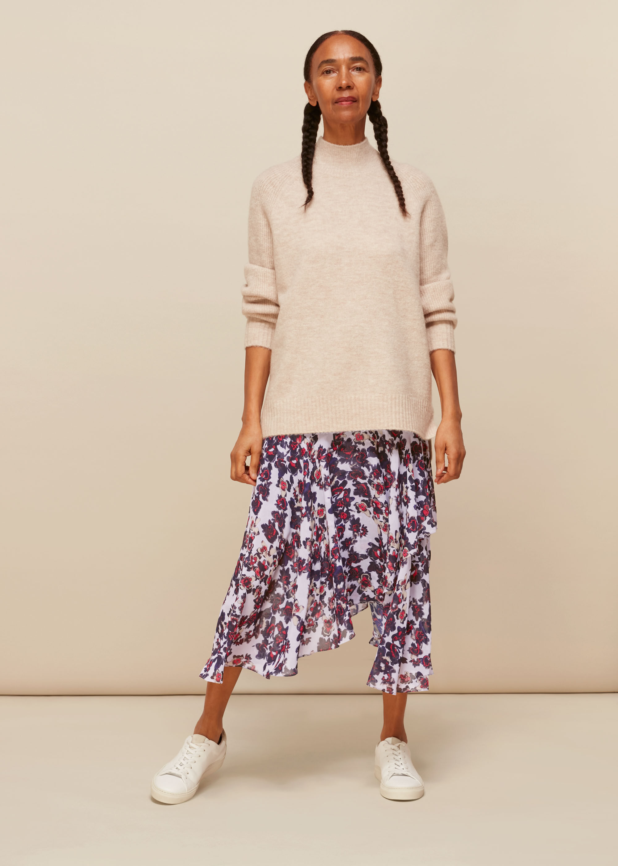 Asymmetric floral deals midi skirt