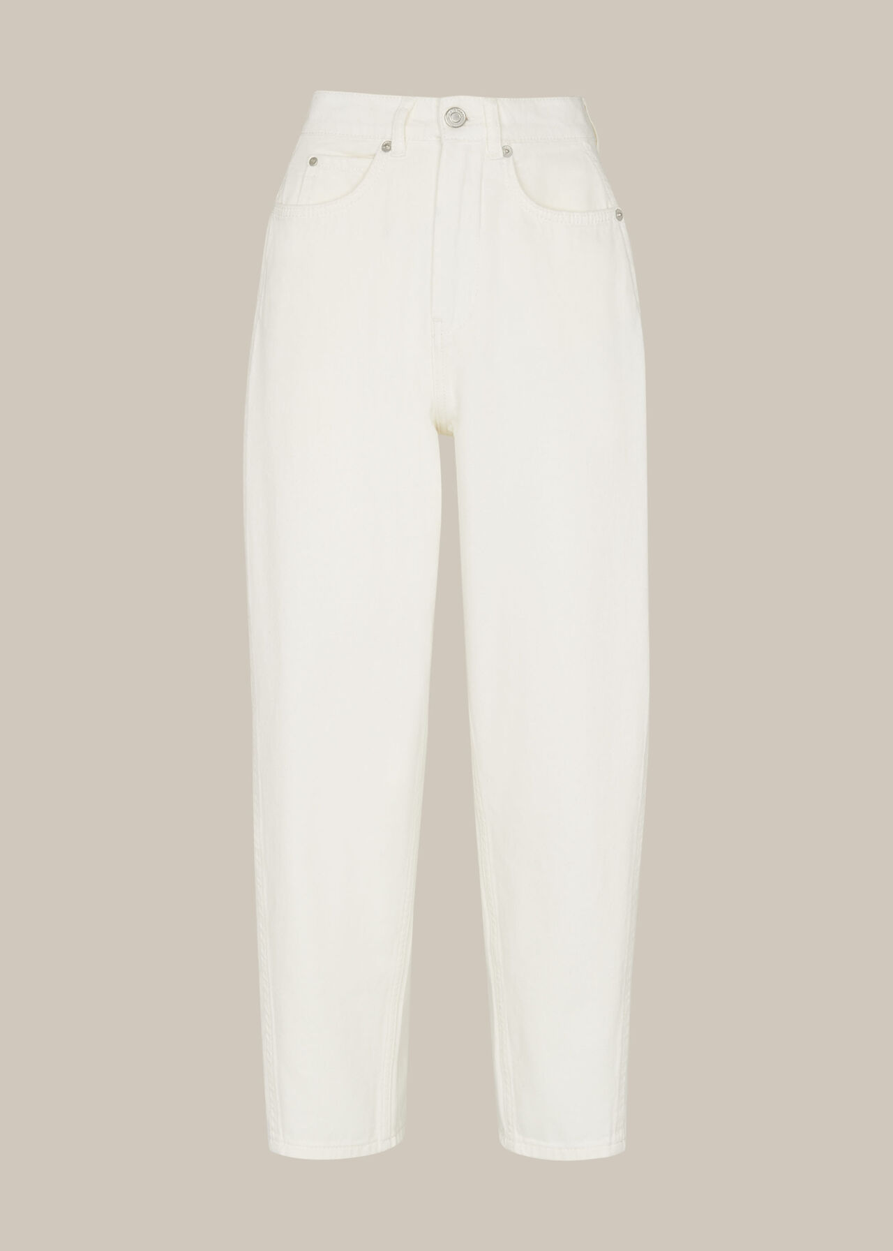 High Waist Barrel Leg Jean White