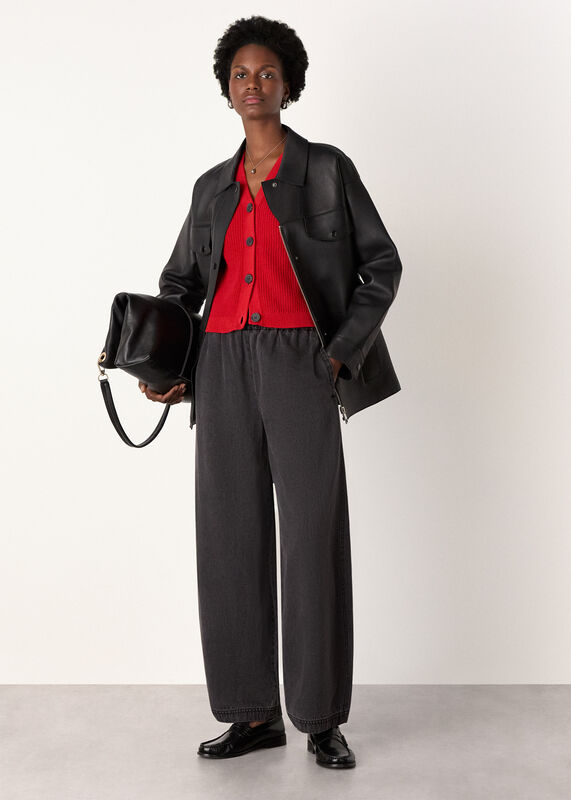 Red Petite V Neck Cotton Cardigan