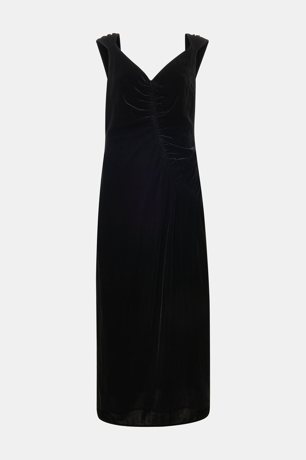 Black Draped Velvet Midi Dress