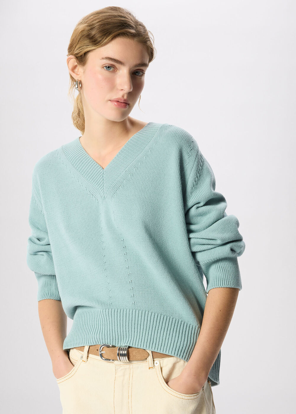 Cotton V Neck Relaxed Knit