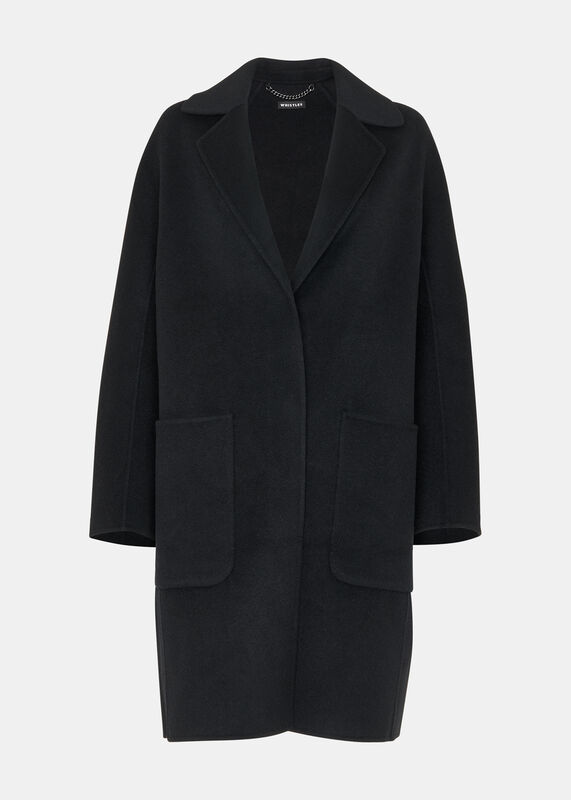 Black Cassie Double Face Pocket Coat