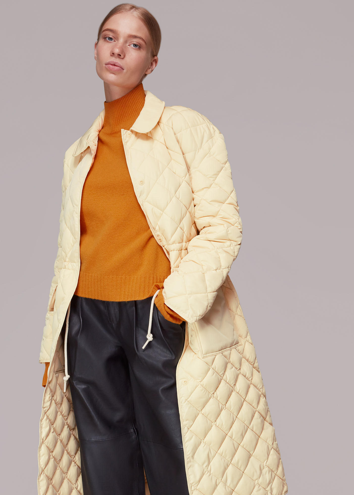 Pale Yellow Clelia Quilted Coat WHISTLES