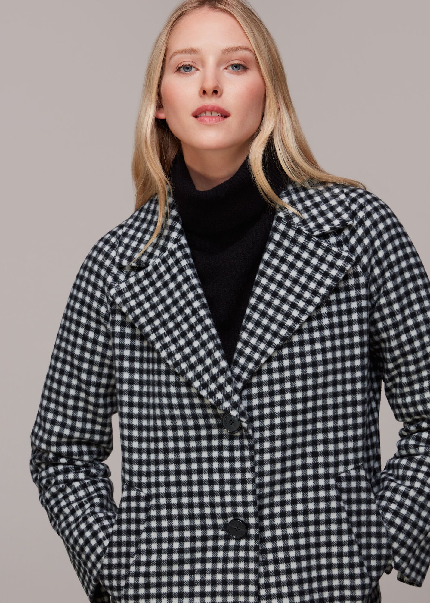 Womens black and white check coat on sale