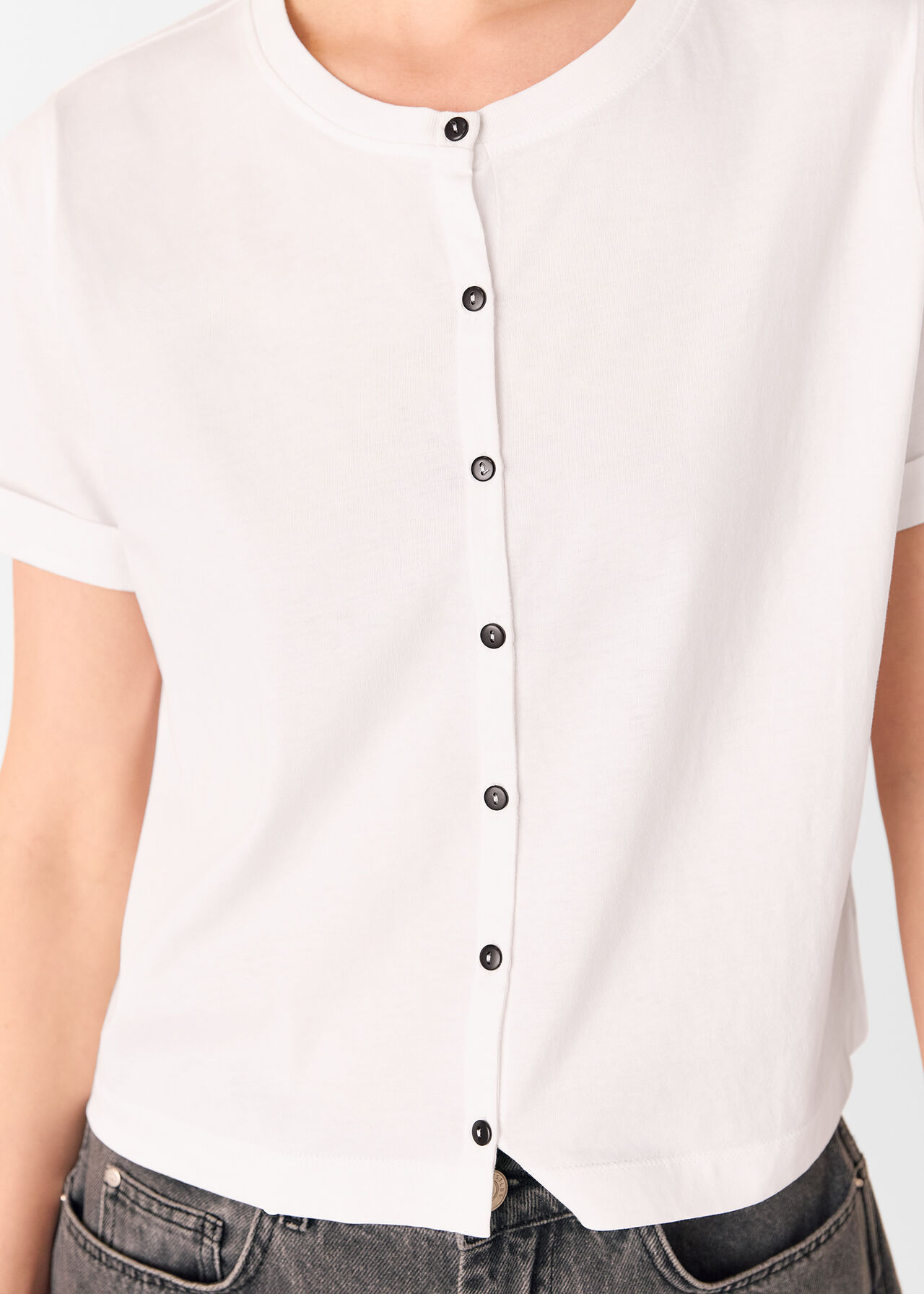 Round Neck Button Up Tee