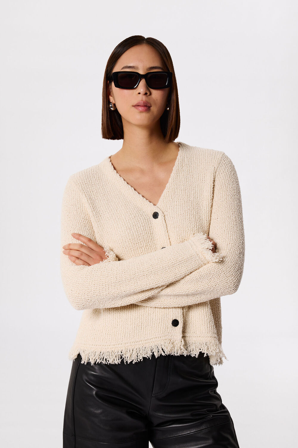 Cotton Boucle Fringe Cardigan