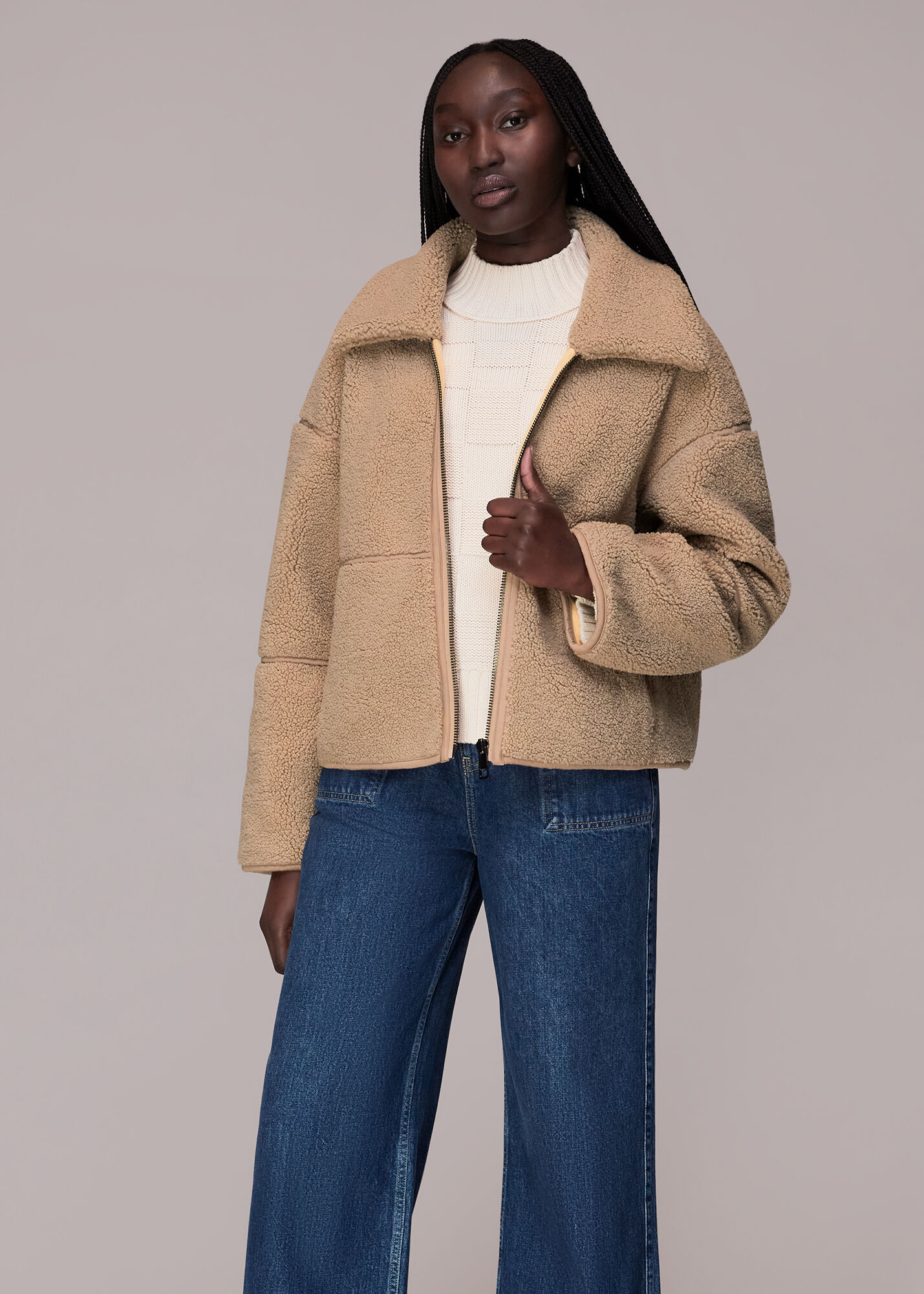 Camel Nicola Zip Front Fleece | WHISTLES | Whistles ROW |