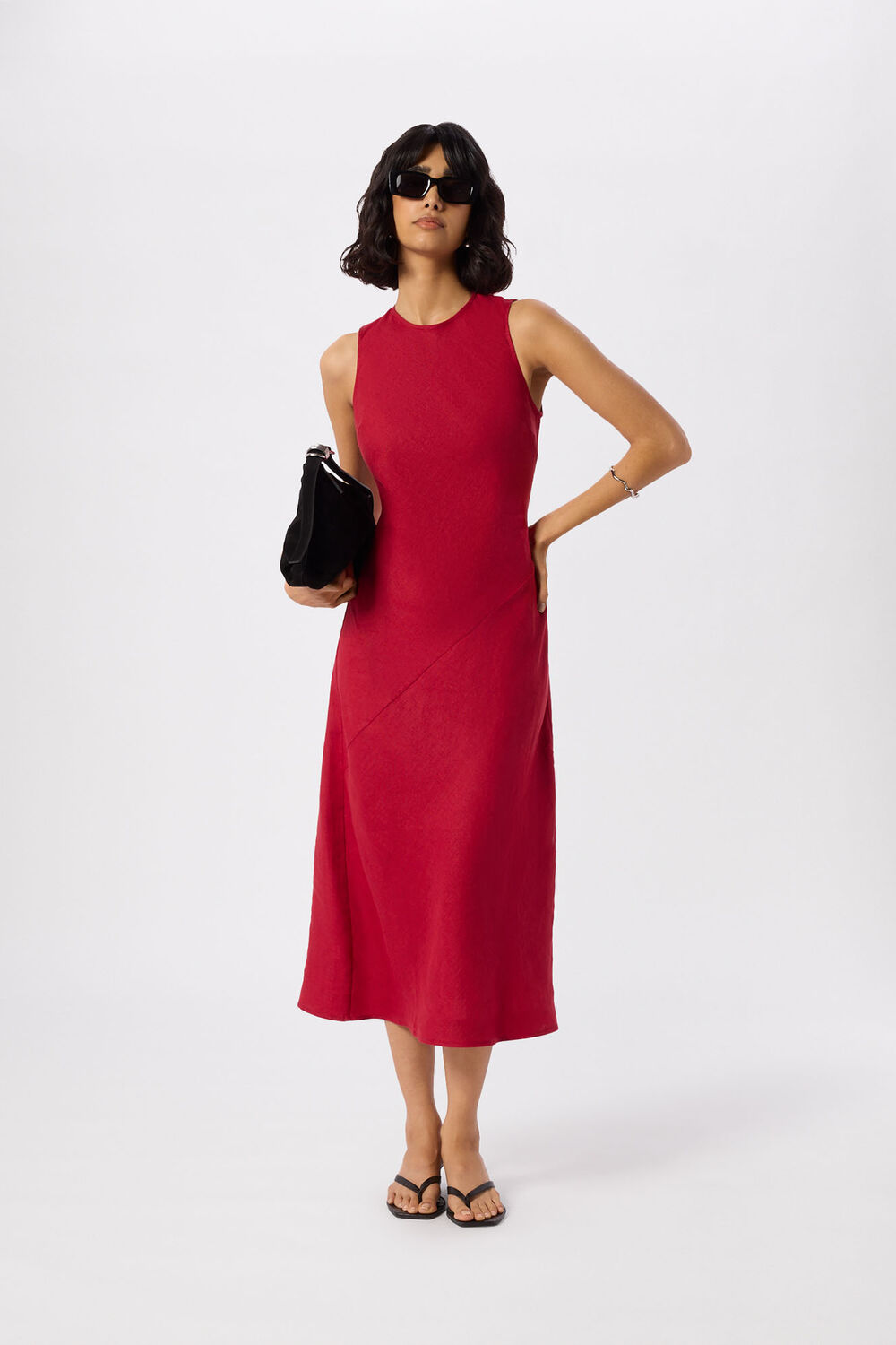 Red Bias Cut Linen Dress