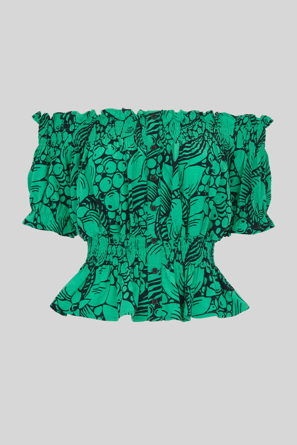 Sunflower Print Bardot Top Green/Multi