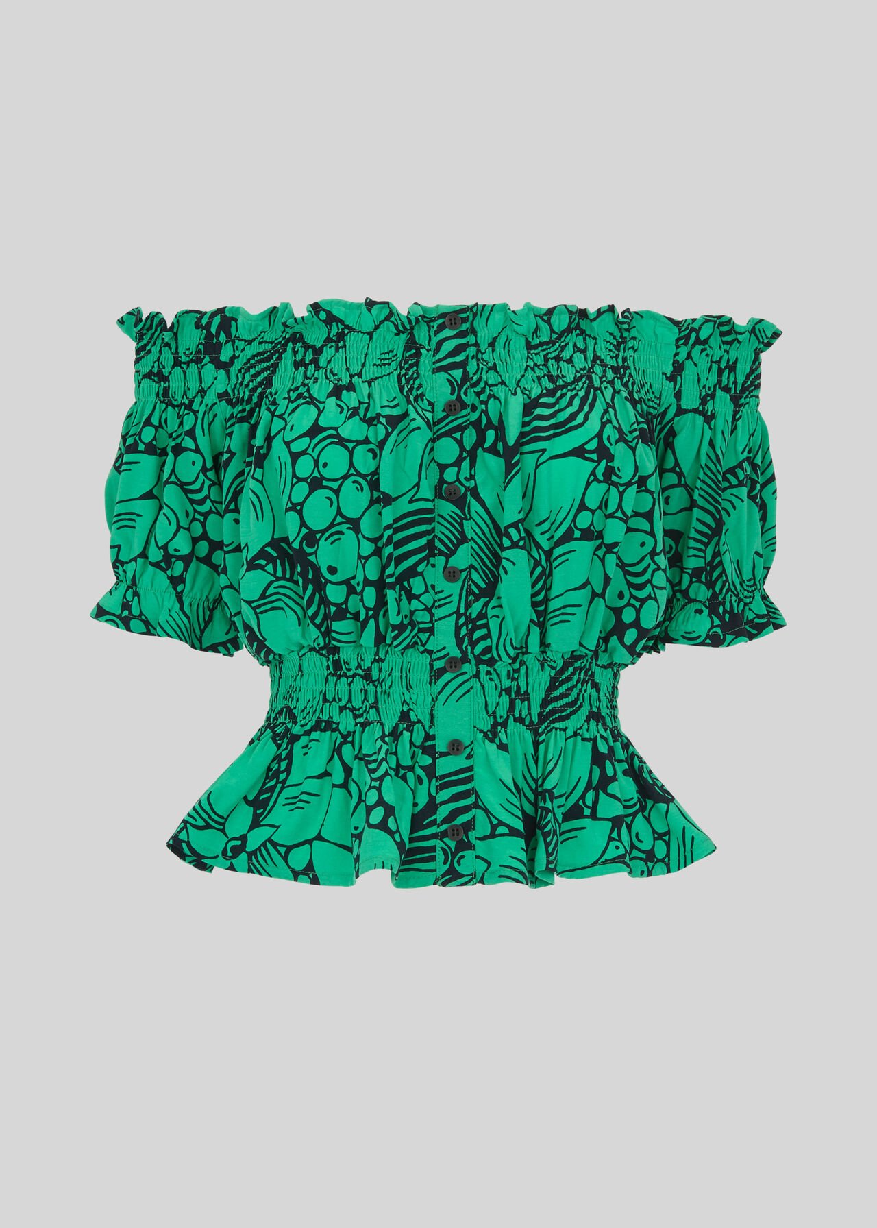 Sunflower Print Bardot Top Green/Multi