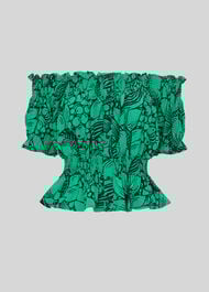Sunflower Print Bardot Top Green/Multi