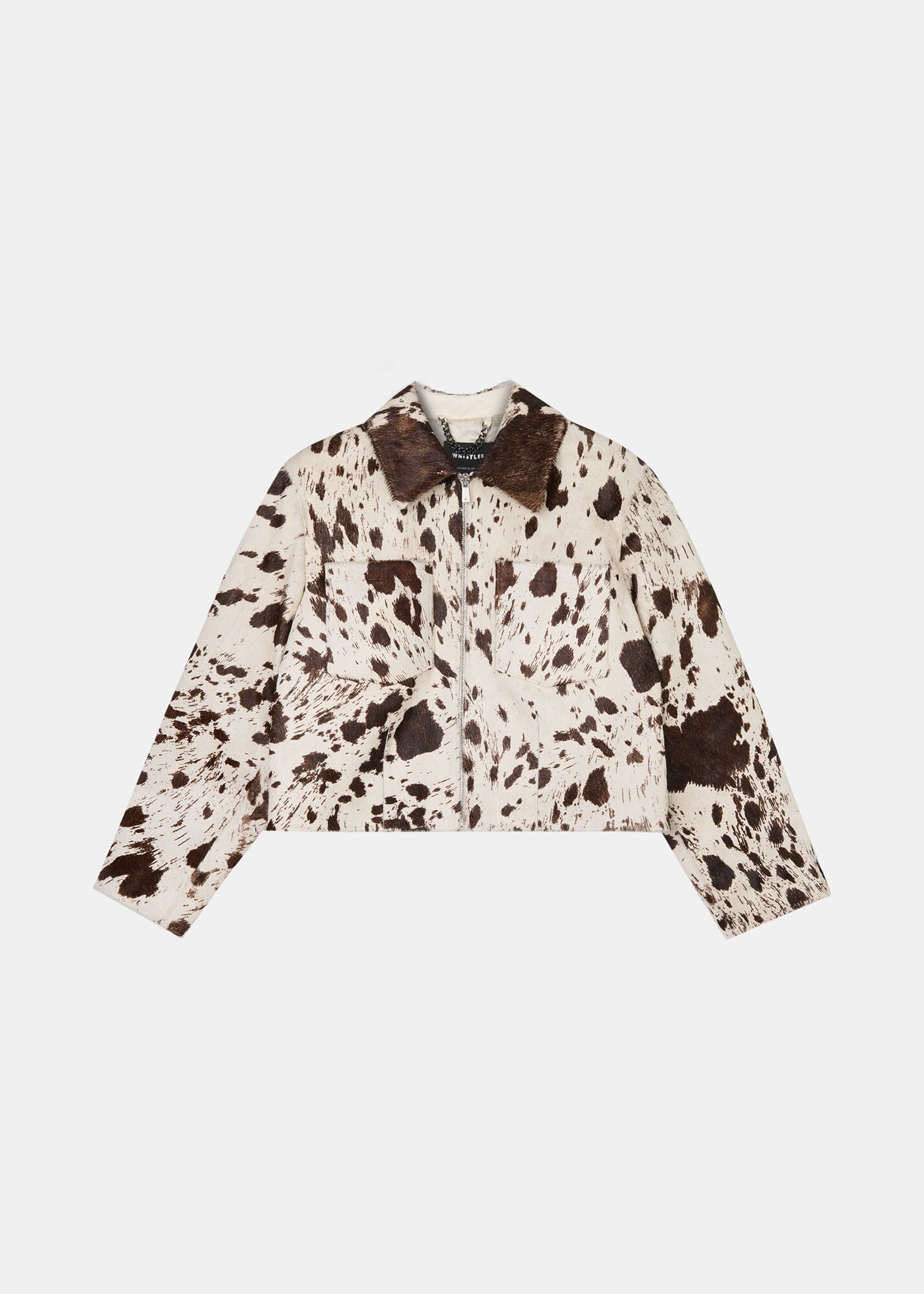 Brown/Multi Cow Print Zip Jacket | WHISTLES | Whistles US |
