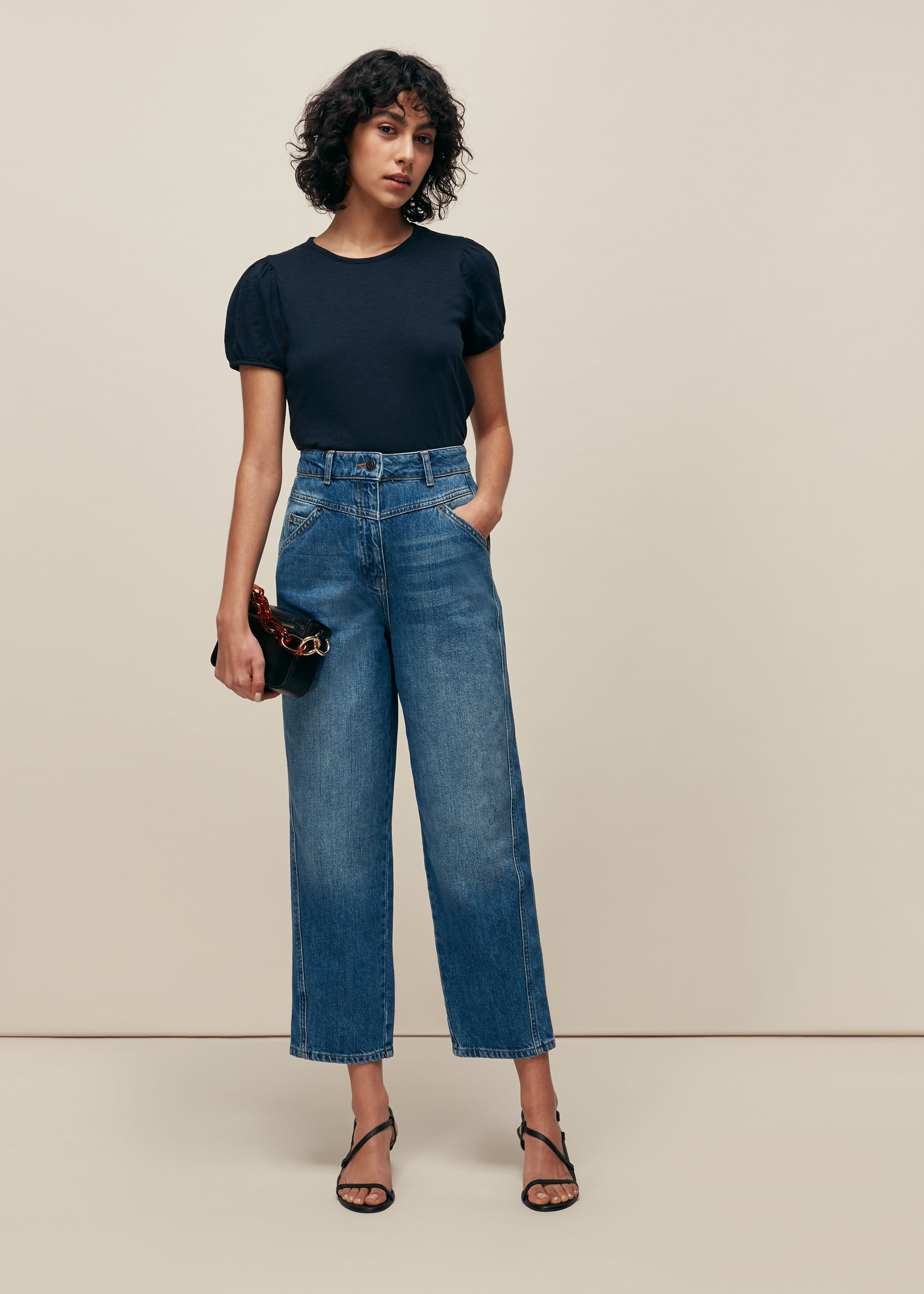 Navy Puff Sleeve Tshirt WHISTLES