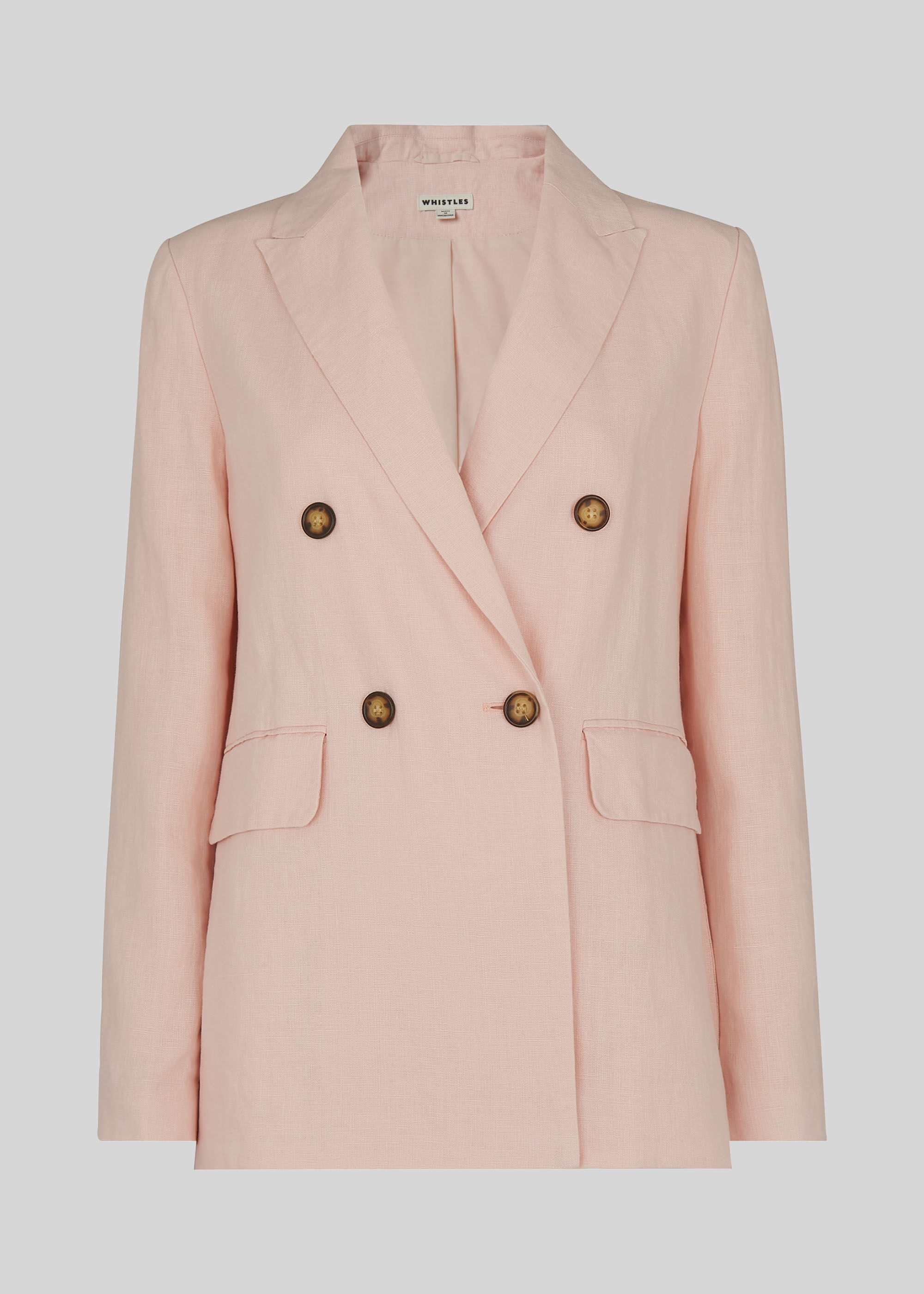 Pale Pink Linen Breasted Blazer
