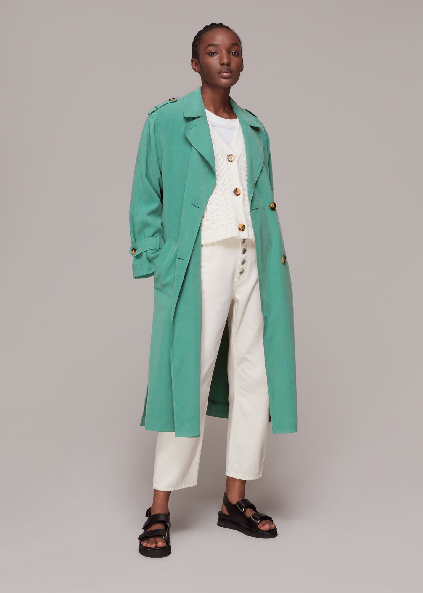 Teal shop trench coat