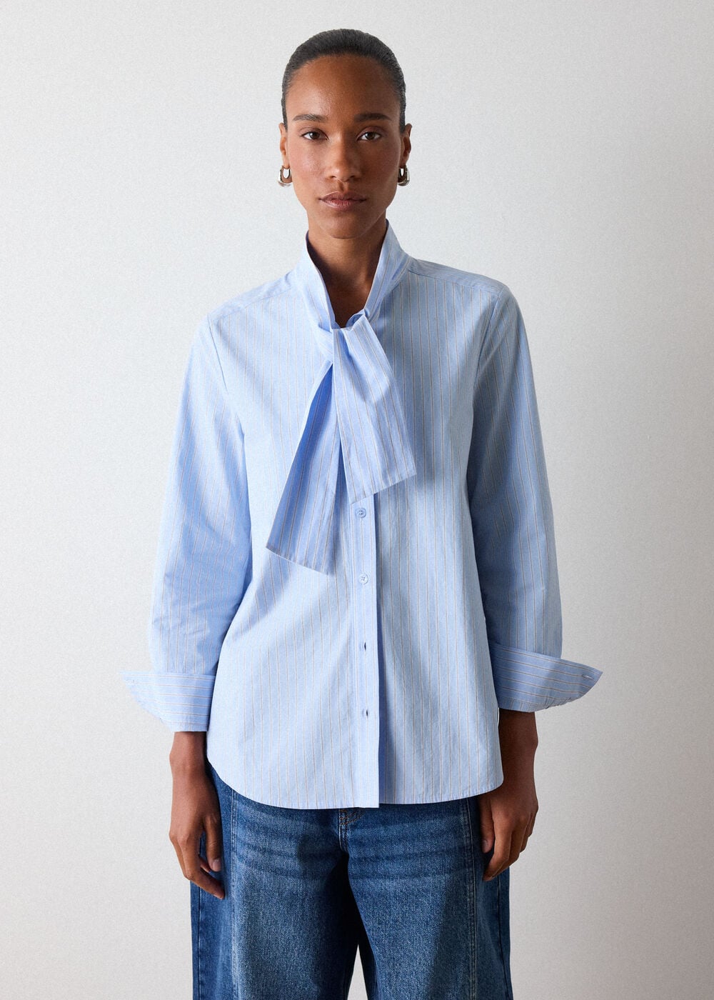 Blue Scarf Stripe Cotton Shirt