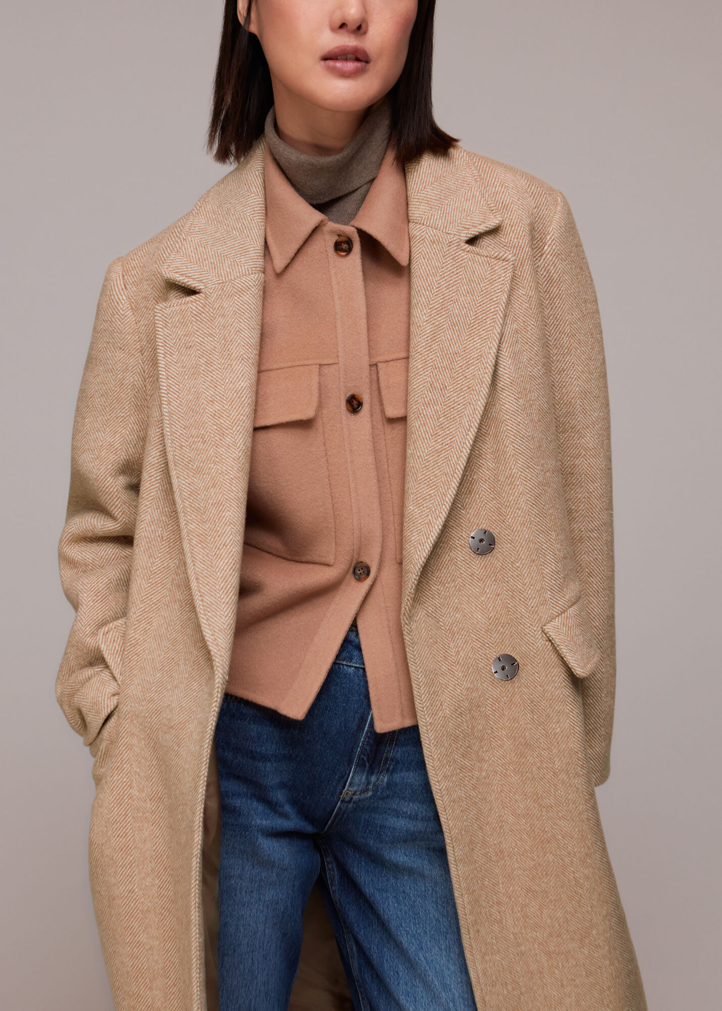 Oatmeal Herringbone Smart Wool Coat WHISTLES