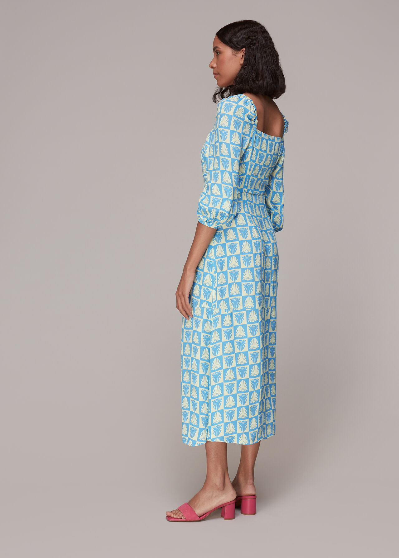 Checkerboard Shells Midi Dress