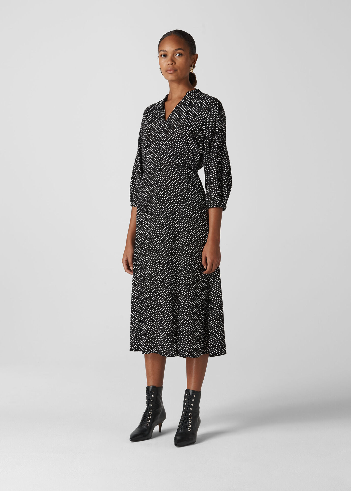 Black/Multi Confetti Heart Midi Dress WHISTLES Whistles