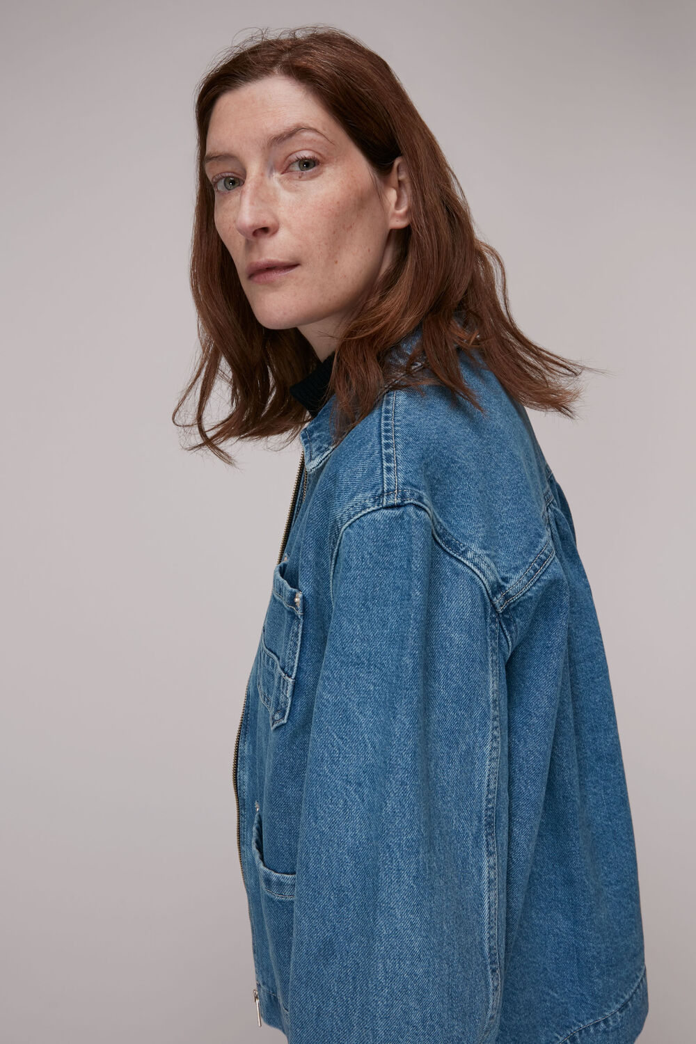 Zip Front Denim Cargo Jacket