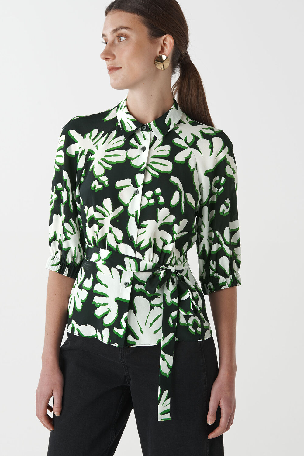 Palm Leaf Print Silk Shirt Green/Multi