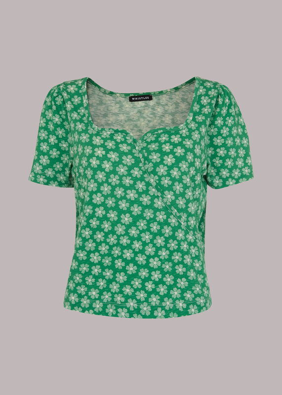 Green Daisy Check Wrap Tee