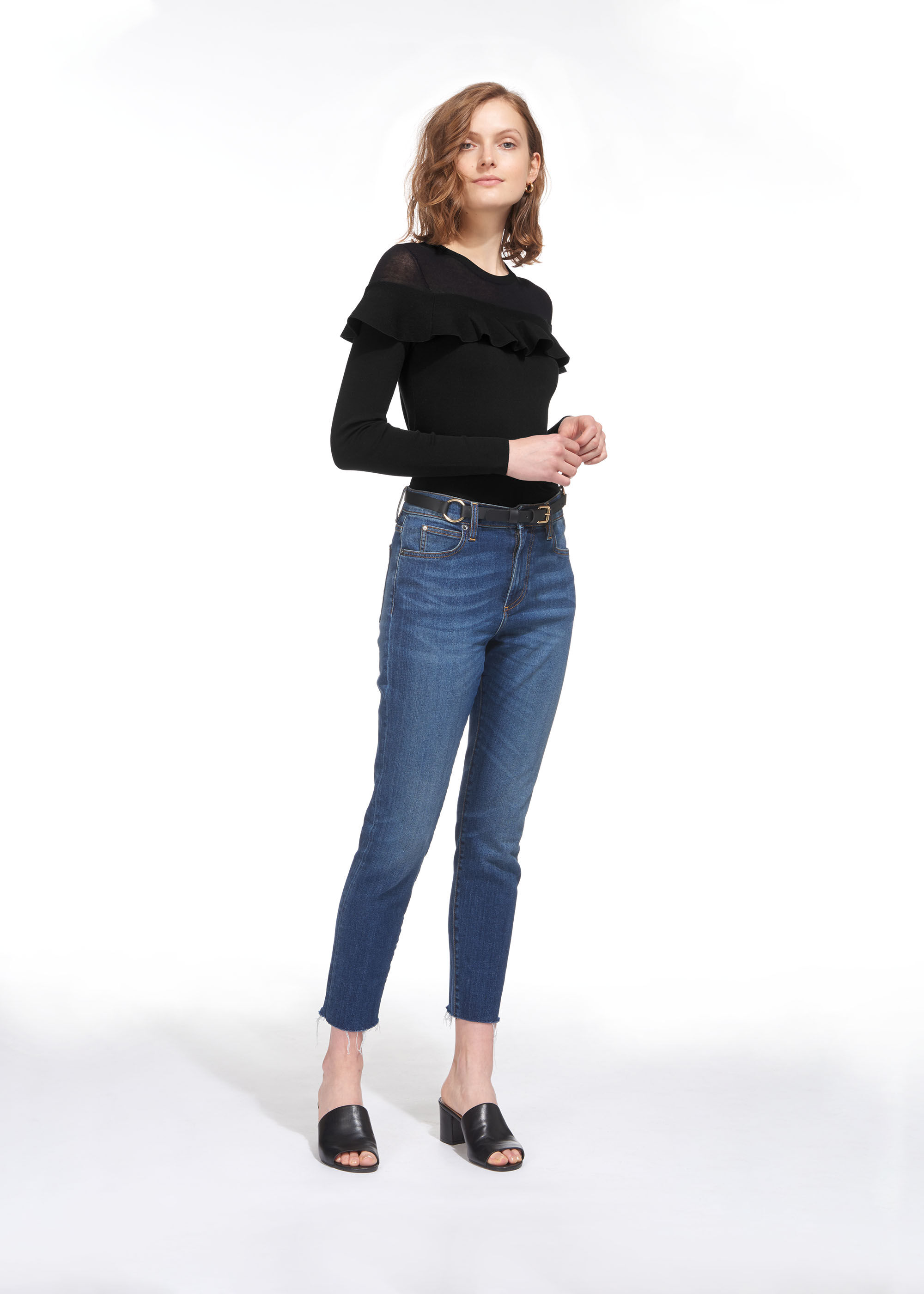 トップス FRILL SHOULDER SWEATER Crop Frill Yoke Sweater, Black | WHISTLES | Whistles US |
