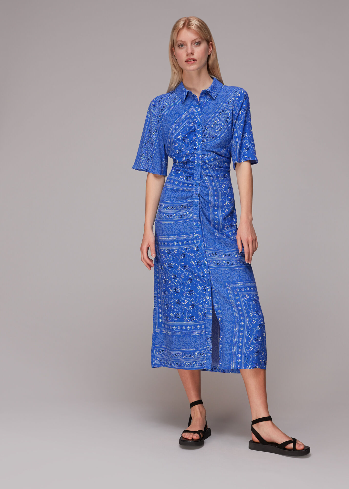 Whistles stripe deals wrap shirt dress