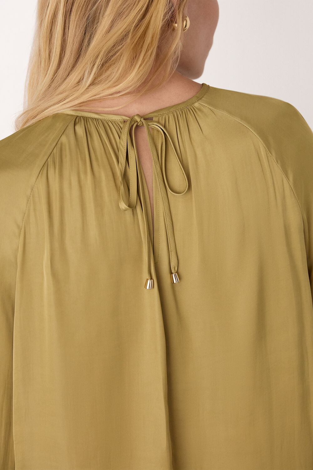 Khaki Gathered Satin Blouse