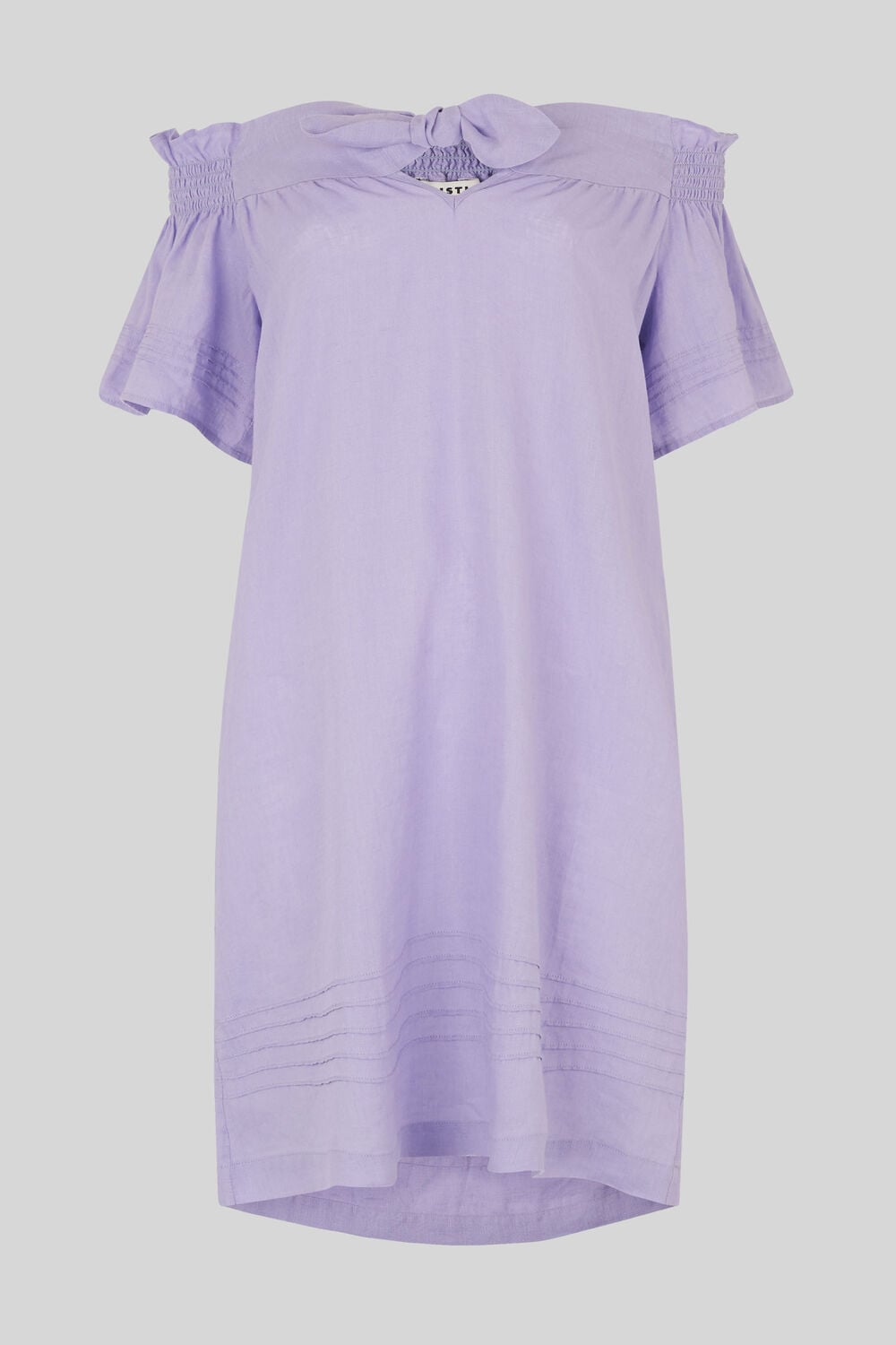Linen Tie Front Bardot Dress Lilac