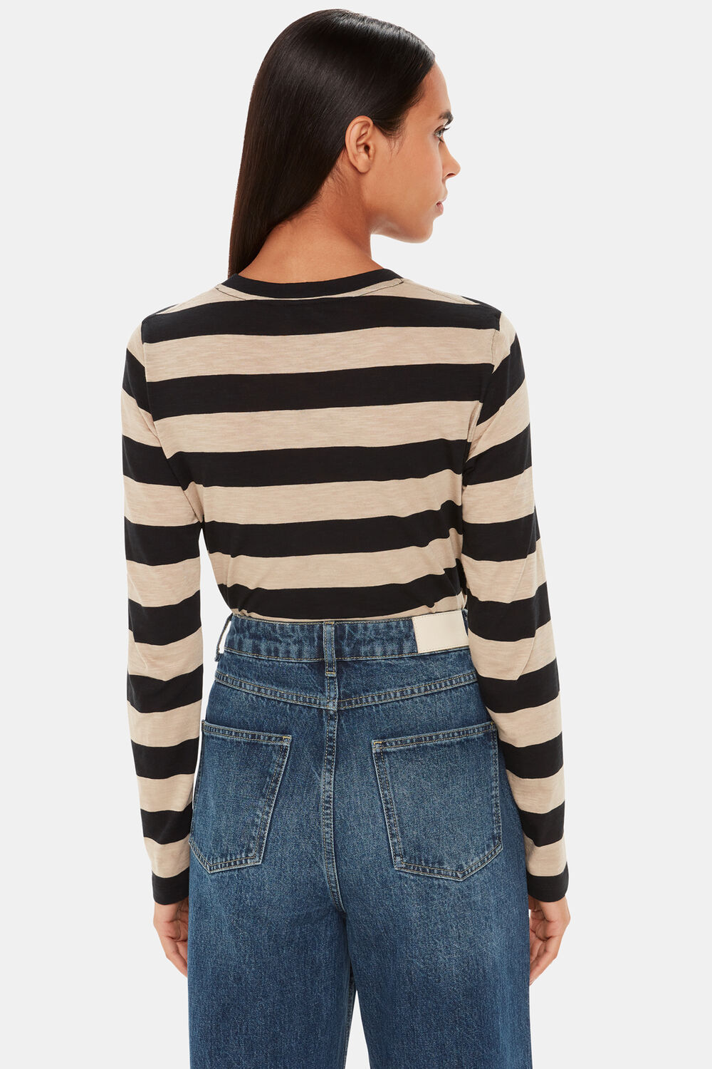 Black Crew Neck Stripe Pocket Top