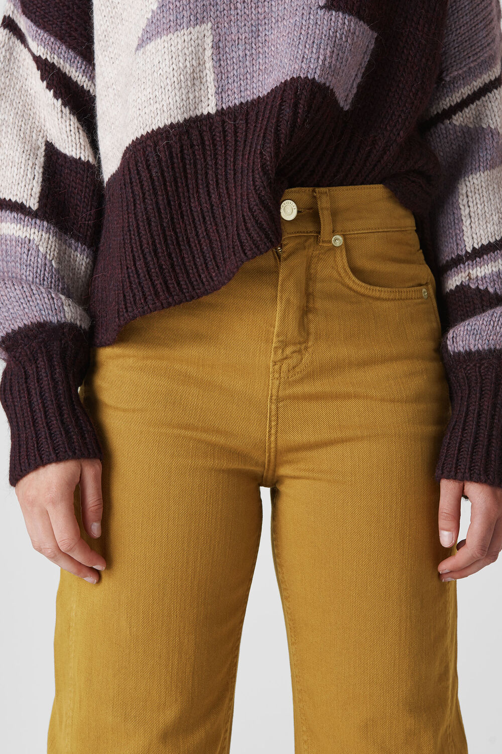 High Waist Barrel Leg Jean Camel
