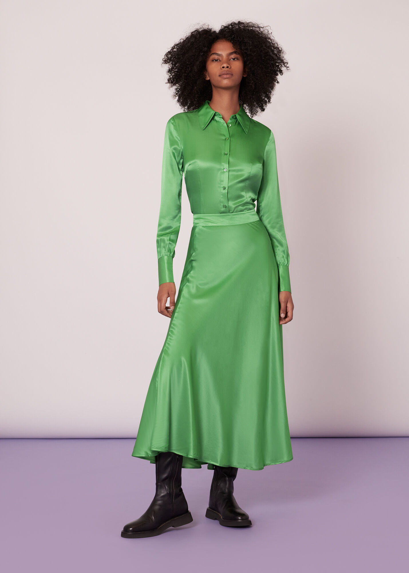 Lime green hotsell silk midi skirt