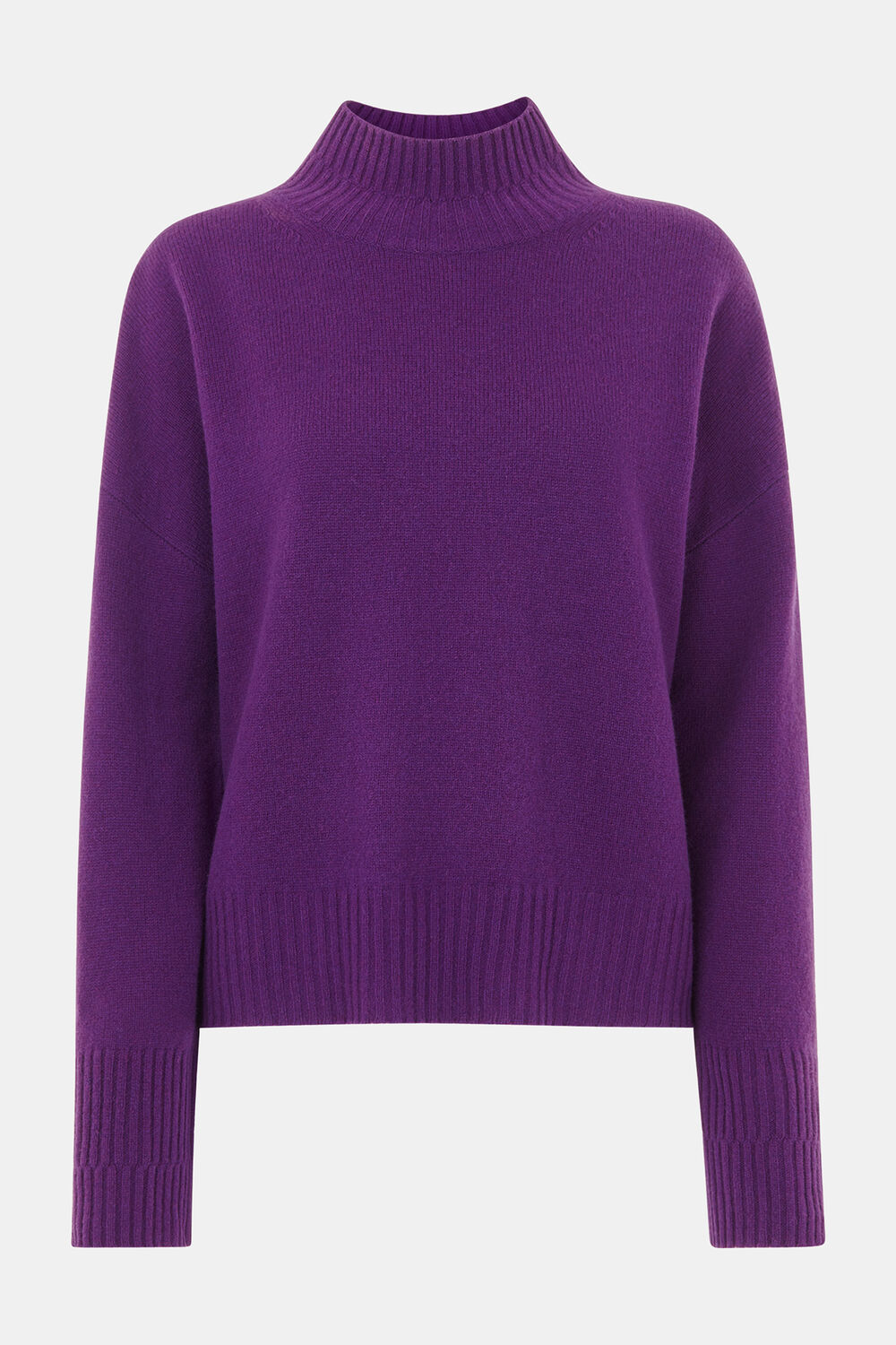 Wool Double Trim Funnel Neck