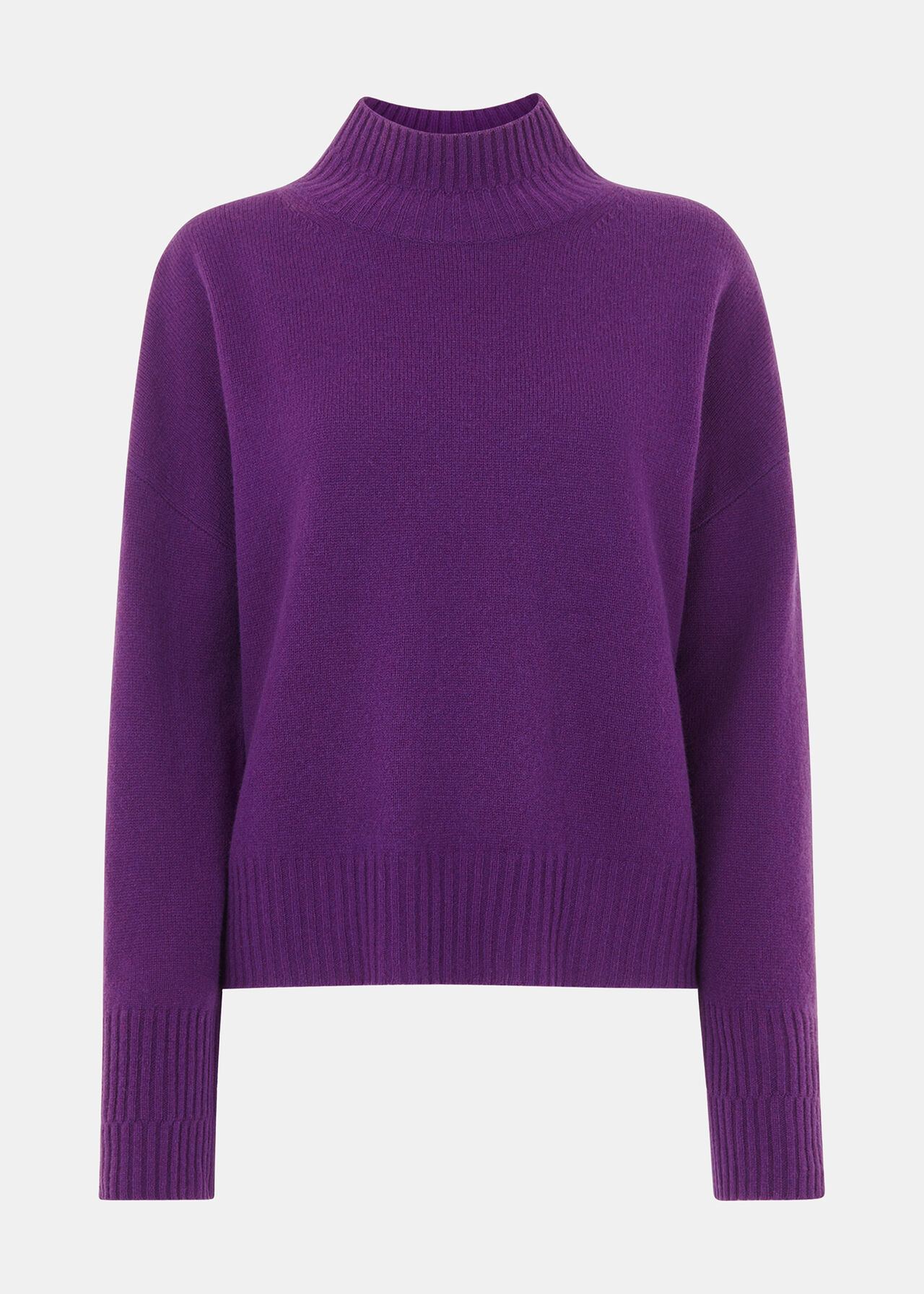 Wool Double Trim Funnel Neck