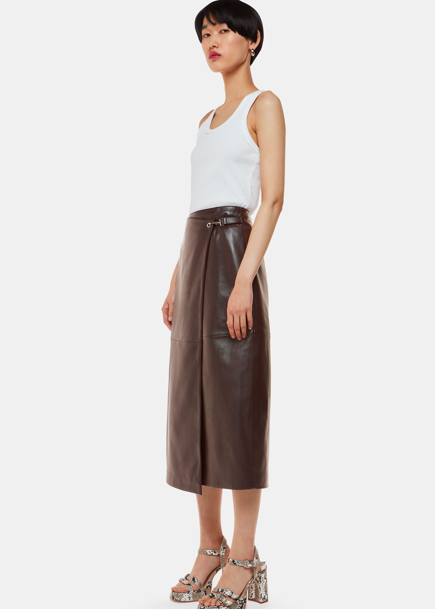 Chocolate Josie Wrap Leather Skirt | WHISTLES | Whistles US |