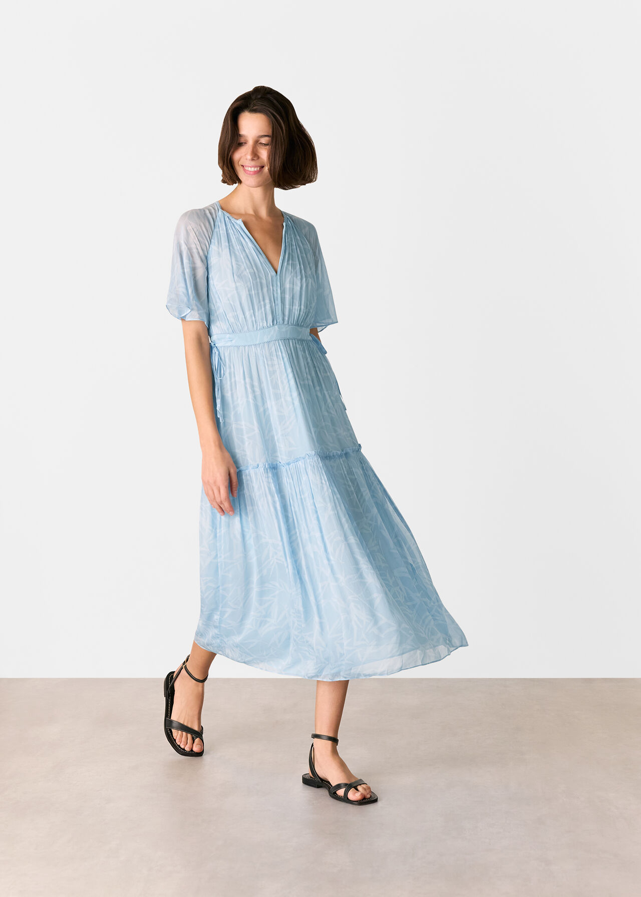 Whistles Bamboo Leaves Gathered Dress