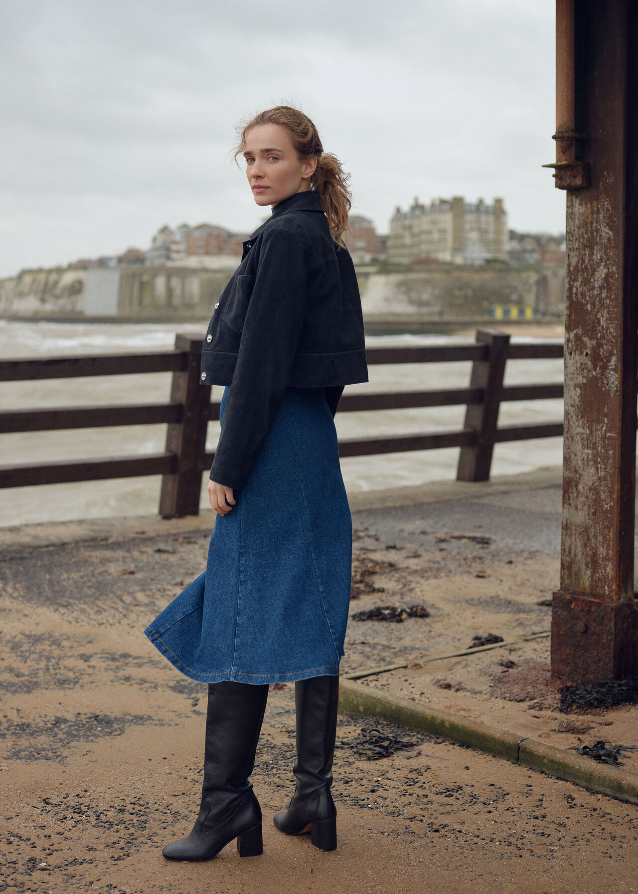 Selena Cropped Suede Jacket Navy