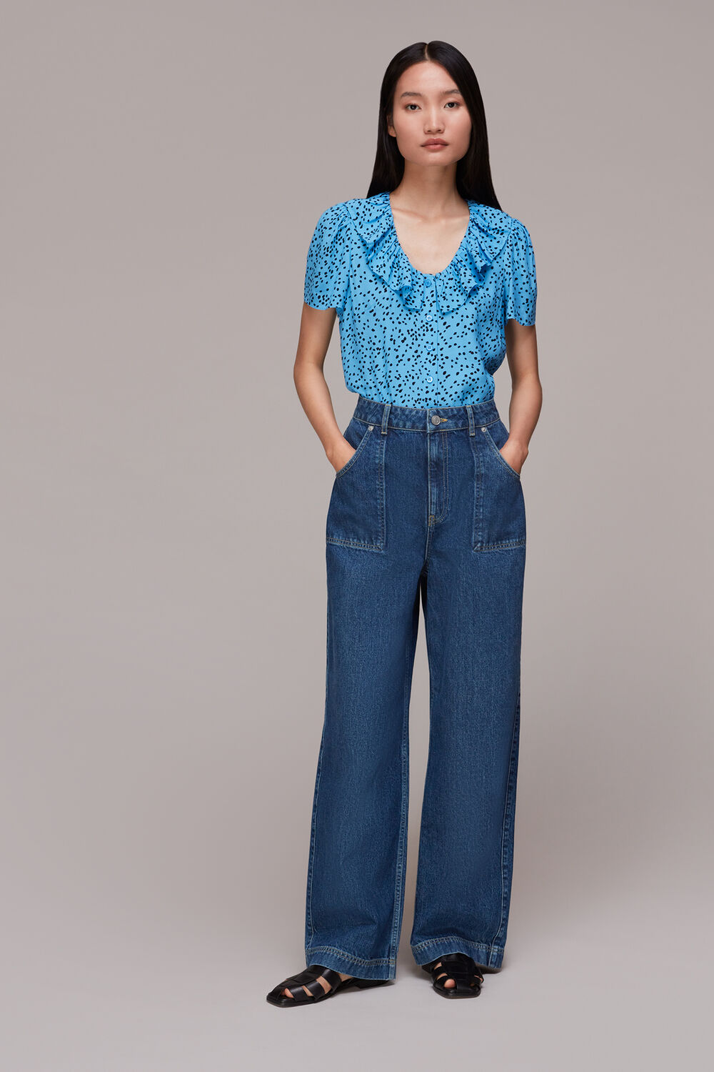 Blue Spotted Dot Collar Top