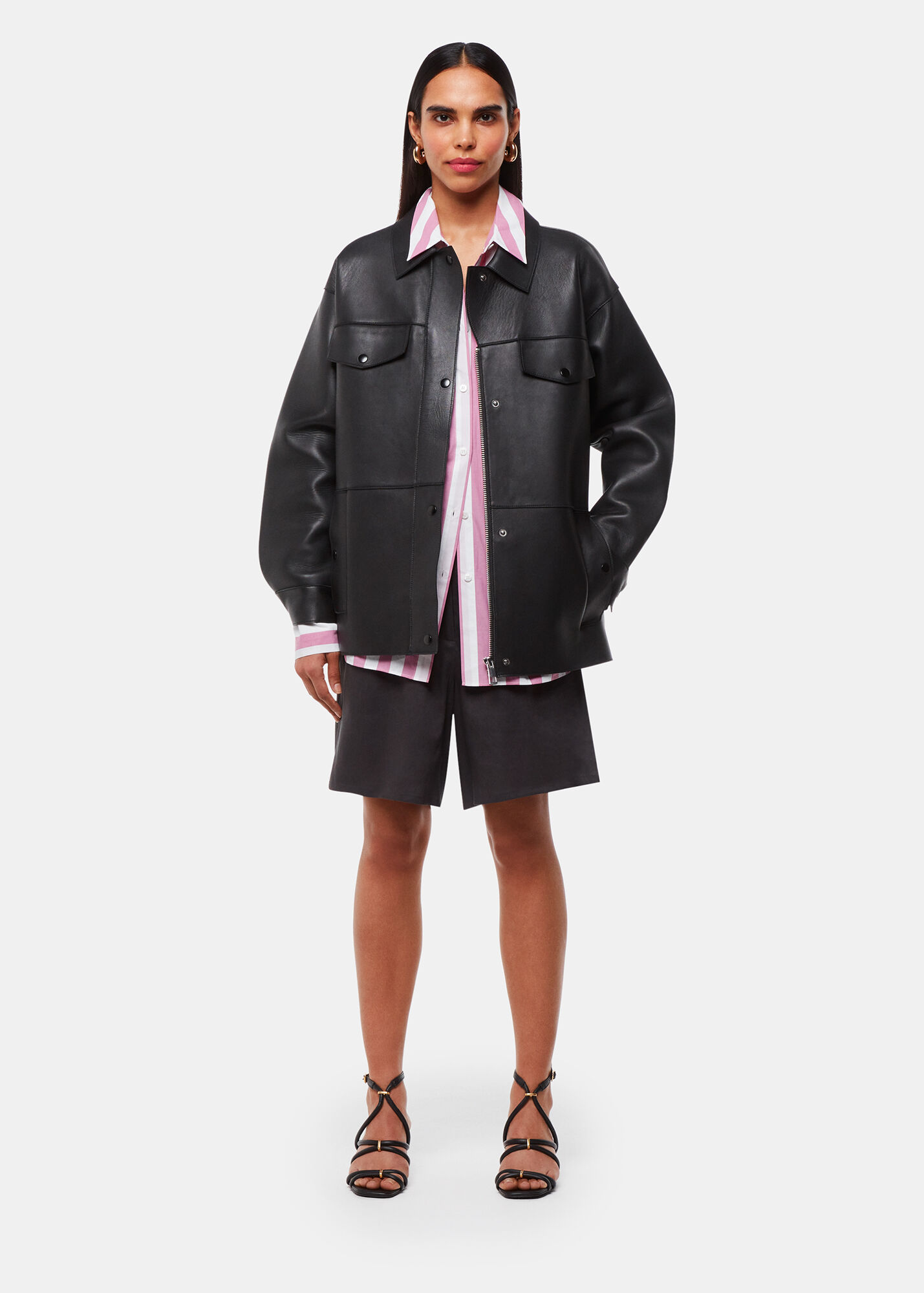 Black Clean Bonded Leather Jacket WHISTLES Whistles US