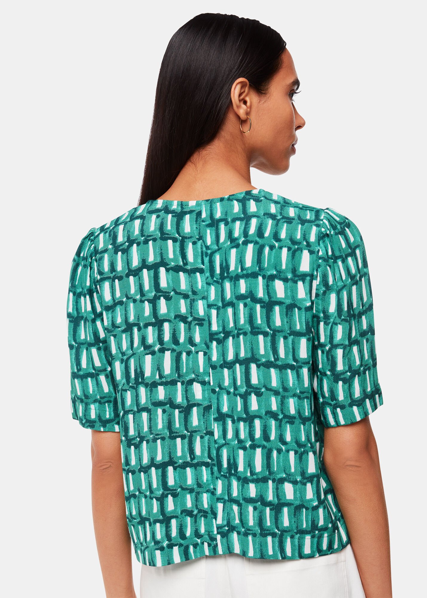 Green Multi Linked Smudge Tie Front Top WHISTLES Whistles UK