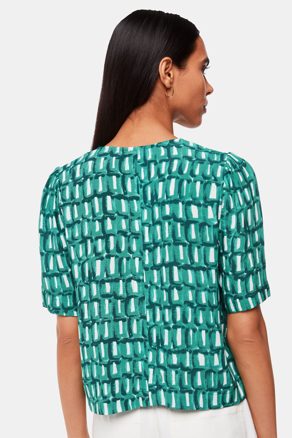 Green Linked Smudge Tie Front Top