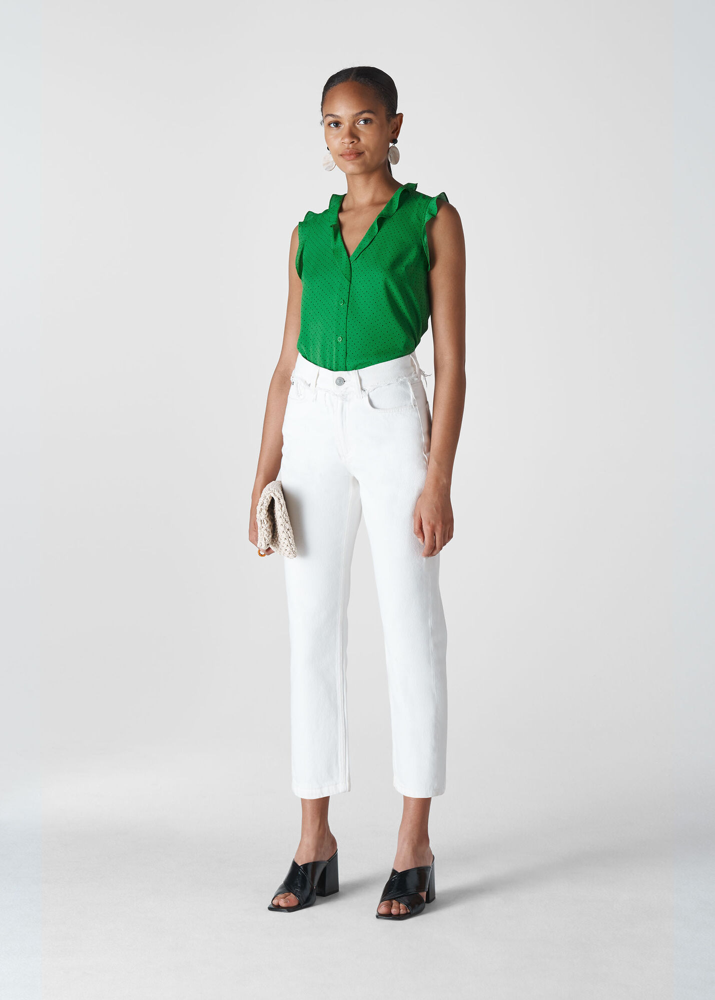 Green/Multi Micro Spot Emily Frill Top WHISTLES Whistles UK