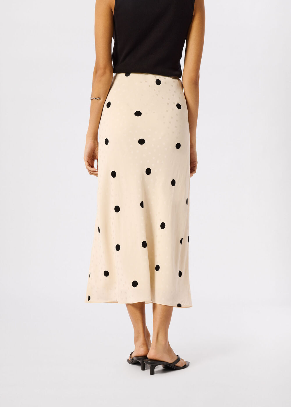 Jacquard Spot Satin Midi Skirt