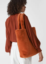 Hattie Faux Fur Tote Brown