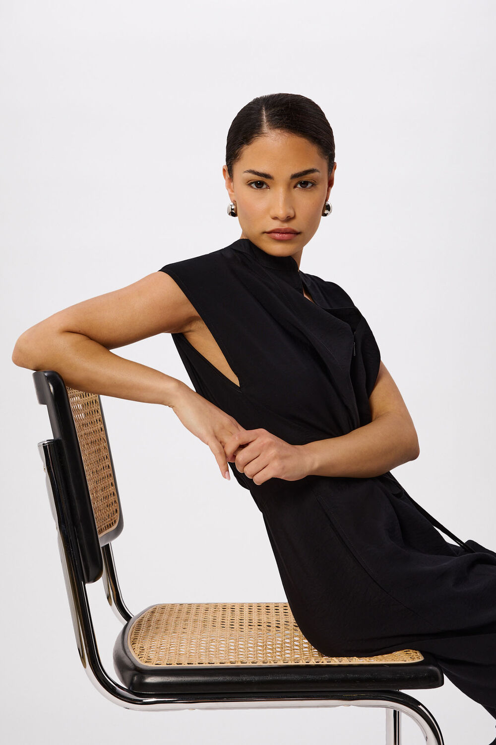 Black Petite Sleeveless Drawstring Jumpsuit